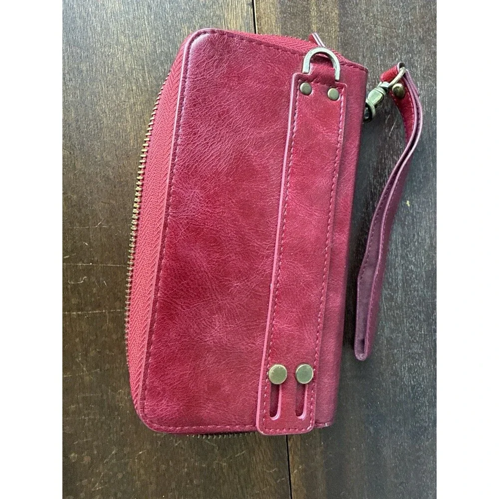 Pola - PU Red Leather Long Clutch Trifold Wallet Credit Card ID Purse Wristlet